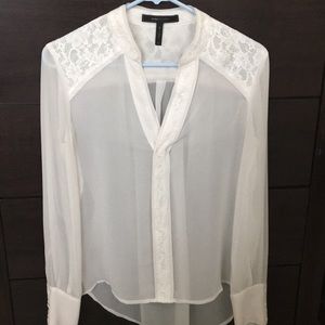 BCBG Max Azria silky sheer and lace blouse
